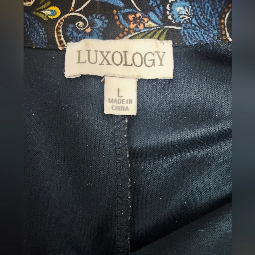 Luxology Blue and Gold Paisley Long Sleeve Flowy Dress - Picture 5 of 7